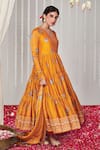 Shop_Blooming Threads_Orange Georgette Print Bagicha Phool V Neck Tiered Angarkha Anarkali Set _Online_at_Aza_Fashions