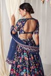 Shop_Blooming Threads_Blue Cotton Silk Print Bagicha Gardenia Plunging V Neck Lehenga Set _at_Aza_Fashions