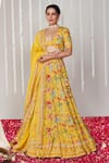 Buy_Blooming Threads_Yellow Cotton Silk Print Bagicha Gardenia Plunging V Neck Lehenga Set _at_Aza_Fashions