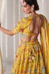 Shop_Blooming Threads_Yellow Cotton Silk Print Bagicha Gardenia Plunging V Neck Lehenga Set _at_Aza_Fashions