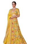 Buy_Blooming Threads_Yellow Cotton Silk Print Bagicha Gardenia Plunging V Neck Lehenga Set _Online_at_Aza_Fashions