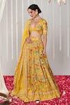 Buy_Blooming Threads_Yellow Cotton Silk Print Bagicha Gardenia Plunging V Neck Lehenga Set _Online_at_Aza_Fashions