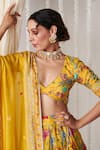 Shop_Blooming Threads_Yellow Cotton Silk Print Bagicha Gardenia Plunging V Neck Lehenga Set _at_Aza_Fashions