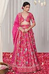 Buy_Blooming Threads_Pink Cotton Silk Print Bagicha Gardenia Plunging V Neck Flora Lehenga Set _at_Aza_Fashions