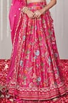 Blooming Threads_Pink Cotton Silk Print Bagicha Gardenia Plunging V Neck Flora Lehenga Set _Online_at_Aza_Fashions