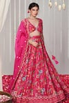 Shop_Blooming Threads_Pink Cotton Silk Print Bagicha Gardenia Plunging V Neck Flora Lehenga Set _Online_at_Aza_Fashions