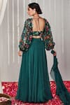 Shop_Blooming Threads_Green Cotton Silk Print Bagicha Petal Square Solid Gathered Flare Lehenga Set _at_Aza_Fashions