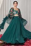 Buy_Blooming Threads_Green Cotton Silk Print Bagicha Petal Square Solid Gathered Flare Lehenga Set _Online_at_Aza_Fashions