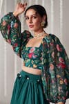 Blooming Threads_Green Cotton Silk Print Bagicha Petal Square Solid Gathered Flare Lehenga Set _at_Aza_Fashions