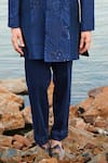 Mishru_Blue Sherwani Raw Silk Embroidery Bead Carvi Sea Set _Online_at_Aza_Fashions