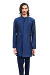 Buy_Mishru_Blue Sherwani Raw Silk Embroidery Bead Carvi Sea Set _Online_at_Aza_Fashions