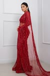 Shop_Smriti by Anju Agarwal_Red Net Embellished Sequin Sweetheart Bead Pre-draped Saree With Blouse _at_Aza_Fashions