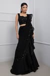 Buy_Smriti by Anju Agarwal_Black Skirt Saree Chinnon Embellished Tiered Ruffle Pre-draped With Blouse _at_Aza_Fashions