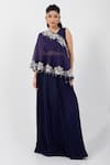 Buy_Smriti by Anju Agarwal_Blue Cape Organza Embellished Floral Embroidered Sheer Pleated Lehenga Set _at_Aza_Fashions