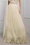 Smriti by Anju Agarwal_White Satin Embellished Seqiun Cape Band Pearl Sequined Pleated Lehenga Set _Online_at_Aza_Fashions