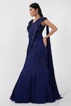 Buy_Smriti by Anju Agarwal_Blue Blouse Organza Embellished Applique V-neck Border Pre-draped Saree With _Online_at_Aza_Fashions