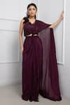 Buy_Smriti by Anju Agarwal_Purple Crepe Embellished Applique Bead Sequin Pre-draped Saree With Blouse _at_Aza_Fashions