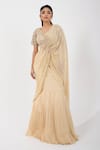 Buy_Smriti by Anju Agarwal_Gold Skirt And Palla Chinnon Embellished Sequin Pre-draped Saree With Blouse _at_Aza_Fashions