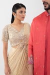 Buy_Smriti by Anju Agarwal_Gold Skirt And Palla Chinnon Embellished Sequin Pre-draped Saree With Blouse _Online_at_Aza_Fashions