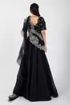 Smriti by Anju Agarwal_Black Organza Embellished Thread Cape One Embroidered Draped Lehenga Set _Online_at_Aza_Fashions