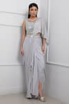 Buy_Smriti By Anju Agarwal_Grey Chinnon Embellished Sequin Round Pre-draped Saree With Mirrorwork Blouse _at_Aza_Fashions