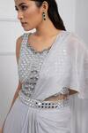 Shop_Smriti By Anju Agarwal_Grey Chinnon Embellished Sequin Round Pre-draped Saree With Mirrorwork Blouse _at_Aza_Fashions
