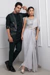 Buy_Smriti By Anju Agarwal_Grey Chinnon Embellished Sequin Round Pre-draped Saree With Mirrorwork Blouse 