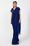 Buy_Smriti by Anju Agarwal_Blue Blouse Net Embellished Sequin V-neck Pre-draped Saree With _at_Aza_Fashions