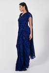 Buy_Smriti by Anju Agarwal_Blue Blouse Net Embellished Sequin V-neck Pre-draped Saree With _Online_at_Aza_Fashions