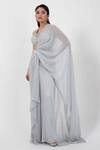 Buy_Smriti By Anju Agarwal_Grey Organza, Crepe, Taffeta, Textured Pre-draped Saree With Embellished Blouse _at_Aza_Fashions