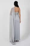 Shop_Smriti By Anju Agarwal_Grey Organza, Crepe, Taffeta, Textured Pre-draped Saree With Embellished Blouse _at_Aza_Fashions