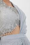Buy_Smriti By Anju Agarwal_Grey Organza, Crepe, Taffeta, Textured Pre-draped Saree With Embellished Blouse _Online_at_Aza_Fashions