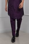 Smriti by Anju Agarwal_Purple Kurta Silk Mulmul Hand Embroidery Beads Asymmetric With Pant _Online_at_Aza_Fashions