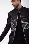 Shop_Smriti By Anju Agarwal_Black Linen, Satin Stones, Embroidery Obsidian Tide Bomber Jacket _at_Aza_Fashions