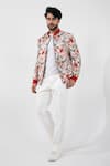 Buy Smriti By Anju Agarwal Multi Color Linen Zen Garden Print Bomber Jack at Aza Fashions Buy_Smriti By Anju Agarwal_Multi Color Linen Zen Garden Print Bomber Jack _at_Aza_Fashions