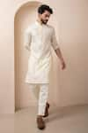 Buy_Smriti by Anju Agarwal_Ivory Kurta- Chanderi Mulmul Embroidered Thread Floral Garden With Pant _at_Aza_Fashions