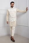 Buy_Smriti by Anju Agarwal_Ivory Kurta- Chanderi Mulmul Embroidered Flora And Fauna Nehru Jacket & Set _at_Aza_Fashions