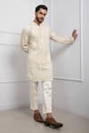 Shop_Smriti by Anju Agarwal_Ivory Kurta- Chanderi Mulmul Embroidered Flora And Fauna Nehru Jacket & Set _at_Aza_Fashions