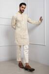 Buy_Smriti by Anju Agarwal_Ivory Kurta Chanderi Mulmul Embroidered Threads Geometric With Pant _at_Aza_Fashions