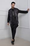 Buy_Smriti by Anju Agarwal_Black Kurta- Silk Mulmul Embroidered Mirror Obsidian Nehru Jacket And Set _at_Aza_Fashions