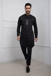 Buy_Smriti by Anju Agarwal_Black Kurta- Silk Mulmul Embroidered Mirror Obsidian With Pant _at_Aza_Fashions