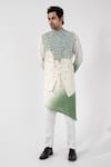 Buy_Smriti by Anju Agarwal_Multi Color Nehru Jacket Silk Embroidered Thread Work Seafoam Kurta Set With _at_Aza_Fashions