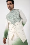 Smriti by Anju Agarwal_Multi Color Nehru Jacket Silk Embroidered Thread Work Seafoam Kurta Set With _Online_at_Aza_Fashions