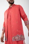 Buy_Smriti by Anju Agarwal_Orange Nehru Jacket Linen Satin Embroidered Beads Kurta Set With _Online_at_Aza_Fashions