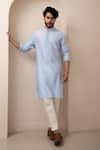 Buy_Smriti by Anju Agarwal_Blue Kurta Chanderi Mulmul Hand Embroidered Beads And Threadwork With Pant _at_Aza_Fashions