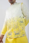 Buy_Smriti by Anju Agarwal_Yellow Nehru Jacket Linen Satin Embroidered Sequins Ombre Kurta Set With _Online_at_Aza_Fashions