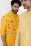 Shop_Smriti by Anju Agarwal_Yellow Nehru Jacket Silk Embroidered Sequins Goldfinch Kurta Set With _Online_at_Aza_Fashions