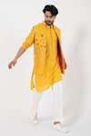 Shop_Smriti by Anju Agarwal_Yellow Nehru Jacket Silk Embroidered Sequins Goldfinch Kurta Set With _at_Aza_Fashions