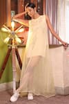Buy_Seesa_Cream Organza, Silk Embroidery Round Neck Bodice Double Layered Dress _at_Aza_Fashions