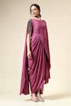 Buy_Aakaar_Pink Moss Crepe Embellished Crystals Boat Neck Draped Dress _Online_at_Aza_Fashions